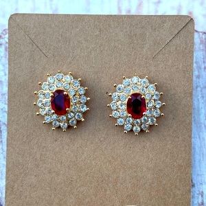 Garnet / gold tone / cubic zirconia stud earrings